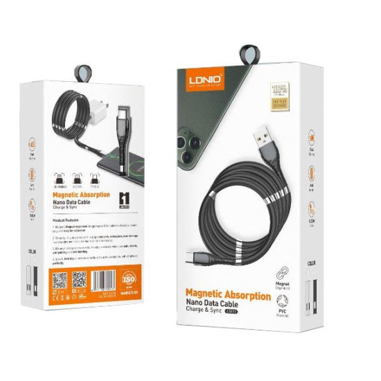 LDNIO ΚΑΛΩΔΙΟ ΦΟΡΤΙΣΗΣ LS511 ΜΕ ΜΑΓΝΗΤΕΣ, MICRO USB, ΛΕΥΚΟ