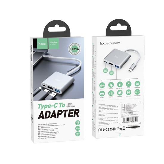HOCO HB14 TYPE-C HUB EASY USE ΜΕ USB3.0+HDMI+PD