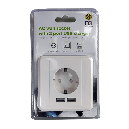 NG ΠΡΙΖΑ ΤΟΙΧΟΥ ME 2 USB PORTS, 2.4A, ΛΕΥΚΟ