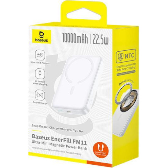 BASEUS ENERFILL FM11, ULTRA MINI ΜΑΓΝΗΤΙΚΟ POWERBANK, 10000MAh, 22.5W, ΜΕ ΚΑΛΩΔΙΟ TYPE-C, ΛΕΥΚΟ BASEUS ENERFILL FM11, ULTRA MINI ΜΑΓΝΗΤΙΚΟ POWERBANK, 10000MAh, 22.5W, ΜΕ ΚΑΛΩΔΙΟ TYPE-C, ΛΕΥΚΟ