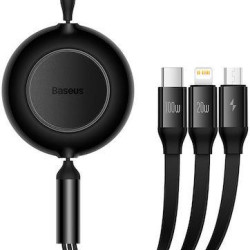 BASEUS BRIGHT MIRROR 2 SERIES, 3 ΣΕ 1, RETRACTABLE, TYPE-C + MICRO USB + LIGHTNING, 100w, 1.1m, ΜΑΥΡΟ BASEUS BRIGHT MIRROR 2 SERIES, 3 ΣΕ 1, RETRACTABLE, TYPE-C + MICRO USB + LIGHTNING, 100w, 1.1m, ΜΑΥΡΟ