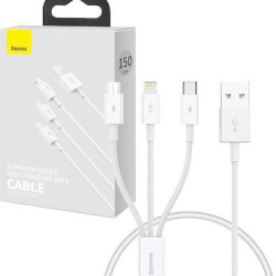 BASEUS SUPERIOR SERIES, ΚΑΛΩΔΙΟ ΓΡΗΓΟΡΗΣ ΦΟΡΤΙΣΗΣ, LIGHTNING + TYPE-C + MICRO, 0.5m, 3.5A, ΛΕΥΚΟ BASEUS SUPERIOR SERIES, ΚΑΛΩΔΙΟ ΓΡΗΓΟΡΗΣ ΦΟΡΤΙΣΗΣ, LIGHTNING + TYPE-C + MICRO, 0.5m, 3.5A, ΛΕΥΚΟ