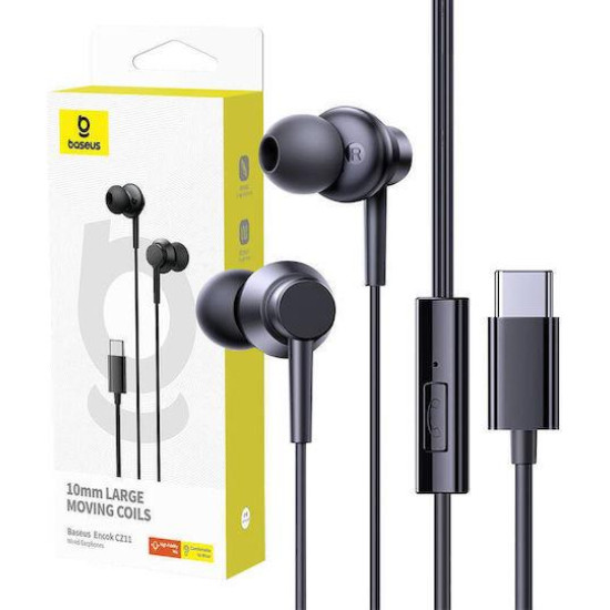 BASEUS ENCOK CZ11, ΕΝΣΥΡΜΑΤΑ ΑΚΟΥΣΤΙΚΑ, SEMI IN EAR, ΜΑΥΡΑ