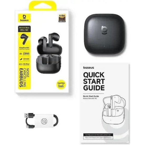 BASEUS BASS BS1 NC, ΑΣΥΡΜΑΤΑ SEMI IN EAR, TWS, ΜΑΥΡΑ