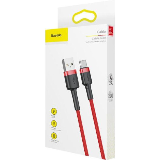 BASEUS CAFULE ΚΑΛΩΔΙΟ ΦΟΡΤΙΣΗΣ, TYPE-C, 2A, 2M, ΚΟΚΚΙΝΟ BASEUS CAFULE ΚΑΛΩΔΙΟ ΦΟΡΤΙΣΗΣ, TYPE-C, 2A, 2M, ΚΟΚΚΙΝΟ