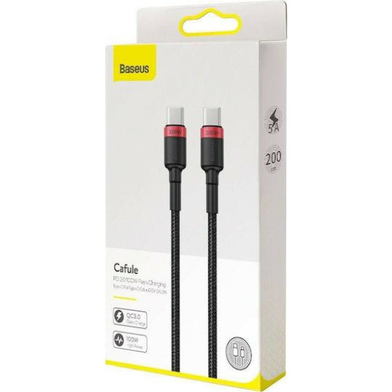 BASEUS CAFULE ΚΑΛΩΔΙΟ ΦΟΡΤΙΣΗΣ, TYPE-C TO TYPE-C, 100W, 2M, ΚΟΚΚΙΝΟ ΜΑΥΡΟ