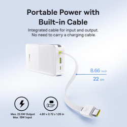 BASEUS ENERFILL FC51 BIPOW2 PRO, POWERBANK, 20000MAh, ΜΕ ΚΑΛΩΔΙΟ TYPE-C, 22.5W, ΜΕ ΨΗΦΙΑΚΗ ΟΘΟΝΗ, ΛΕΥΚΟ
