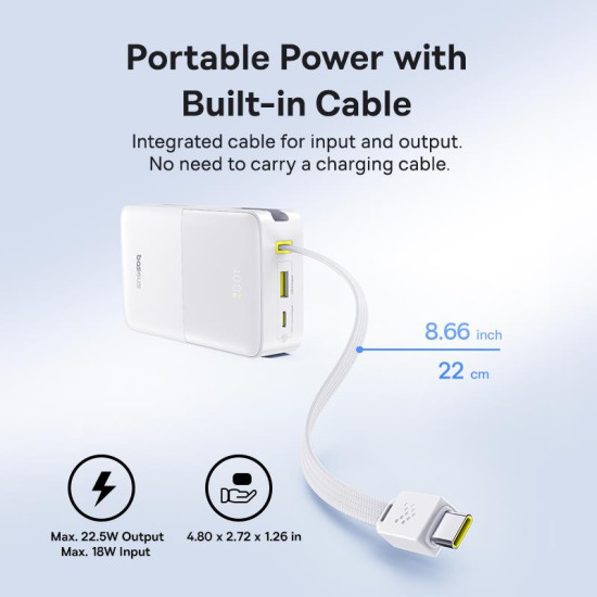 BASEUS ENERFILL FC51 BIPOW2 PRO, POWERBANK, 20000MAh, ΜΕ ΚΑΛΩΔΙΟ TYPE-C, 22.5W, ΜΕ ΨΗΦΙΑΚΗ ΟΘΟΝΗ, ΛΕΥΚΟ BASEUS ENERFILL FC51 BIPOW2 PRO, POWERBANK, 20000MAh, ΜΕ ΚΑΛΩΔΙΟ TYPE-C, 22.5W, ΜΕ ΨΗΦΙΑΚΗ ΟΘΟΝΗ, ΛΕΥΚΟ