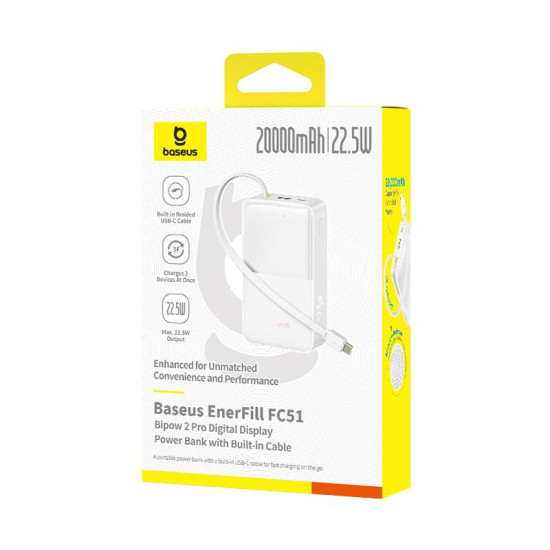 BASEUS ENERFILL FC51 BIPOW2 PRO, POWERBANK, 20000MAh, ΜΕ ΚΑΛΩΔΙΟ TYPE-C, 22.5W, ΜΕ ΨΗΦΙΑΚΗ ΟΘΟΝΗ, ΛΕΥΚΟ BASEUS ENERFILL FC51 BIPOW2 PRO, POWERBANK, 20000MAh, ΜΕ ΚΑΛΩΔΙΟ TYPE-C, 22.5W, ΜΕ ΨΗΦΙΑΚΗ ΟΘΟΝΗ, ΛΕΥΚΟ