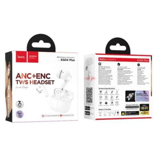 HOCO EQ34 PLUS RIMA, ΑΣΥΡΜΑΤΑ ΑΚΟΥΣΤΙΚΑ, ENC+ANC, TWS, ΛΕΥΚΟ HOCO EQ34 PLUS RIMA, ΑΣΥΡΜΑΤΑ ΑΚΟΥΣΤΙΚΑ, ENC+ANC, TWS, ΛΕΥΚΟ