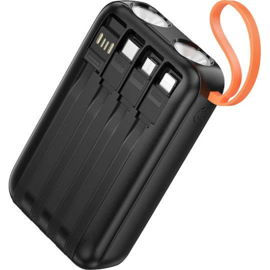 HOCO J151 SPIRIT, POWERBANK, 10000MAh, ΔΙΠΛΟ ΦΩΣ, ΟΘΟΝΗ LED, 4 ΚΑΛΩΔΙΑ, ΜΑΥΡΟ