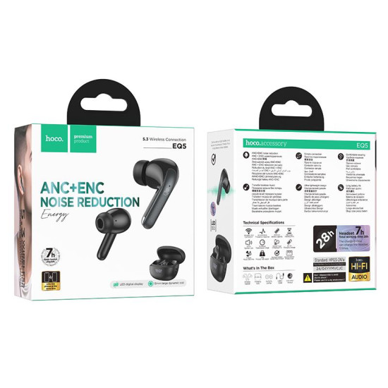 HOCO EQ5 ENERGY TRUE WIRELESS ANC+ENC HEADSET, ΜΑΥΡΟ HOCO EQ5 ENERGY TRUE WIRELESS ANC+ENC HEADSET, ΜΑΥΡΟ