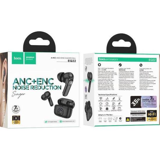 HOCO EQ22 SINGER ΑΣΥΡΜΑΤΑ ΑΚΟΥΣΤΙΚΑ, BLUETOOTH 5.4, ANC+ENC, ΜΑΥΡΟ HOCO EQ22 SINGER ΑΣΥΡΜΑΤΑ ΑΚΟΥΣΤΙΚΑ, BLUETOOTH 5.4, ANC+ENC, ΜΑΥΡΟ