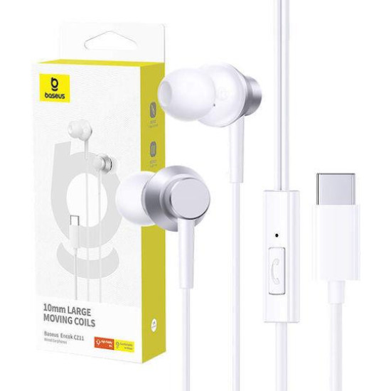 BASEUS ENCOK CZ11, ΕΝΣΥΡΜΑΤΑ ΑΚΟΥΣΤΙΚΑ, SEMI IN EAR, ΛΕΥΚΑ