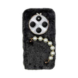 Vivid Fluffy Plush Case with Pearl Chain Redmi 14C 4G Grey/Black