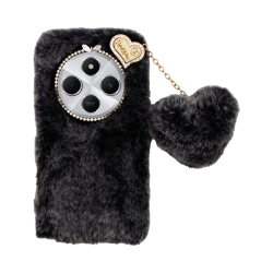 Vivid Fluffy Plush Case with Heart-Shaped Chain Redmi 14C 4G Grey/Black
