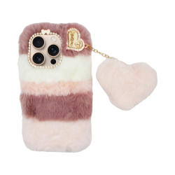 Vivid Fluffy Plush Case with Heart-Shaped Chain Apple iPhone 16 Pro Pink