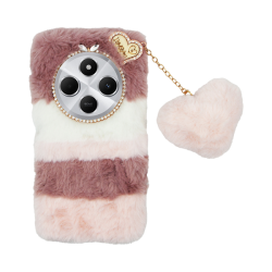 Vivid Fluffy Plush Case with Heart-Shaped Chain Redmi 14C 4G Pink