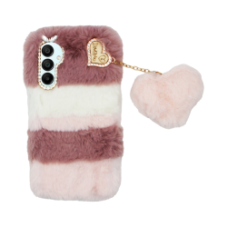 Vivid Fluffy Plush Case with Heart-Shaped Chain Samsung Galaxy A16 Pink