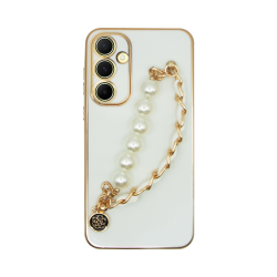 Vivid Silicone Case Pearl Chain Holder Samsung Galaxy A13 5G White/Gold