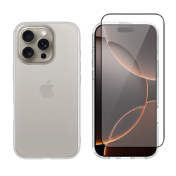 Vivid Set Gelly Case + Full Face Tempered Glass Apple iPhone 16 Pro Max Black