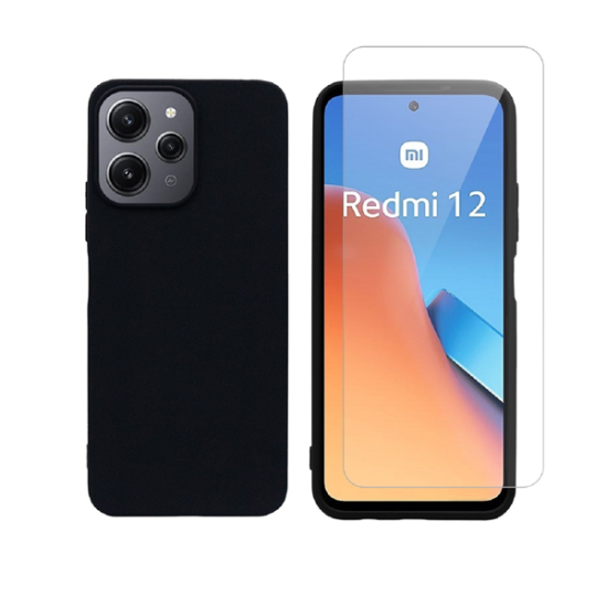 Vivid Set Silicone Matte Case + Tempered Xiaomi Redmi 12 Black Vivid Set Silicone Matte Case + Tempered Xiaomi Redmi 12 Black