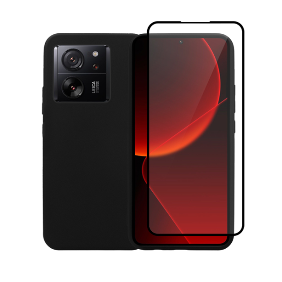 Vivid Set Silicone Matte Case + Full Face Tempered Glass Xiaomi 13T Black Vivid Set Silicone Matte Case + Full Face Tempered Glass Xiaomi 13T Black