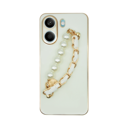 Vivid Silicone Case Pearl Chain Holder Redmi Note 13 5G White/Gold