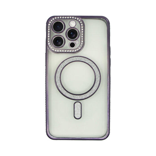 Vivid Magsafe Strass and Glitter Case Apple iPhone 15 Pro Max Purple