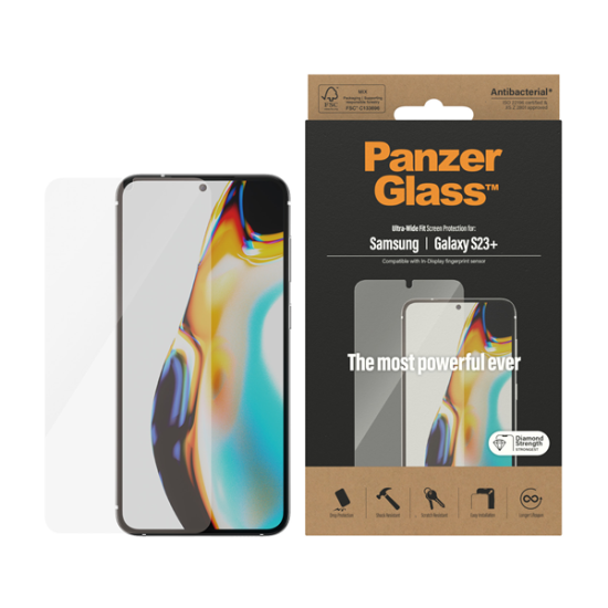 PanzerGlass Samsung Galaxy S23+ Tempered Glass Ultra Wide Fit Antibacterial Clear PanzerGlass Samsung Galaxy S23+ Tempered Glass Ultra Wide Fit Antibacterial Clear