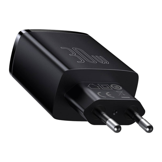 Baseus Compact Quick Charger Type-C/2xUSB 30W Black Baseus Compact Quick Charger Type-C/2xUSB 30W Black
