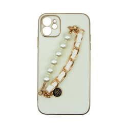 Vivid Silicone Case Pearl Chain Holder Apple iPhone 11 White/Gold
