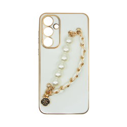 Vivid Silicone Case Pearl Chain Holder Samsung Galaxy A13 5G White/Gold