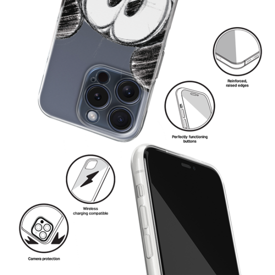 Disney Case Apple iPhone 15 Pro Mickey Partial Print Sketch Transparent