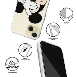 Disney Case Apple iPhone 15 Plus Mickey Partial Print Hiding Transparent Disney Case Apple iPhone 15 Plus Mickey Partial Print Hiding Transparent