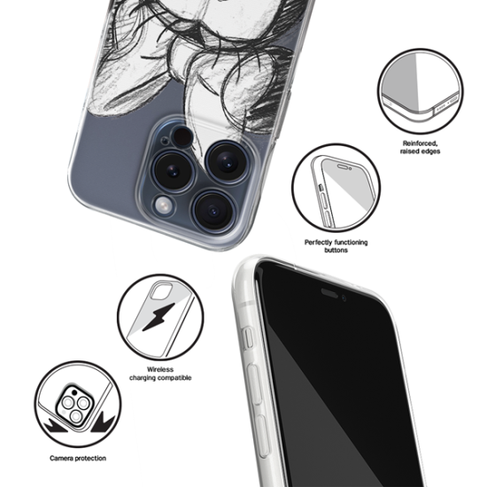 Disney Case Apple iPhone 15 Pro Minnie Partial Print Sketch Transparent Disney Case Apple iPhone 15 Pro Minnie Partial Print Sketch Transparent