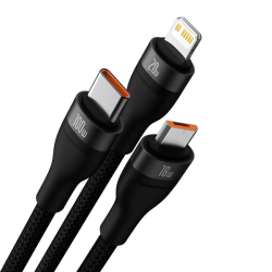 Baseus Flash Series II 2 to 3 Charging Cable U+C to M+L+C 100W 1.2m Black Baseus Flash Series II 2 to 3 Charging Cable U+C to M+L+C 100W 1.2m Black