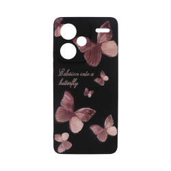 Vivid Silicone Case Redmi Note 13 Pro+ 5G Butterfly Black/Pink Vivid Silicone Case Redmi Note 13 Pro+ 5G Butterfly Black/Pink