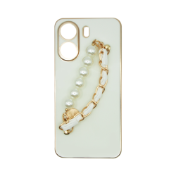 Vivid Silicone Case Pearl Chain Holder Redmi 13C White/Gold