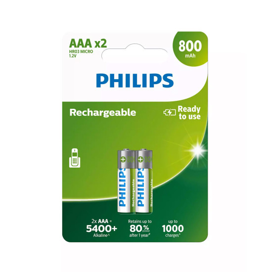 Philips R03B2Α80.GRS Επαναφορτιζόμενες μπαταρίες προ-φορτισμένες Ni-Mh 2 τμχ HR03 AAA 800 mAh 1.2 V Philips R03B2Α80.GRS Επαναφορτιζόμενες μπαταρίες προ-φορτισμένες Ni-Mh 2 τμχ HR03 AAA 800 mAh 1.2 V