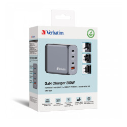 Verbatim GNC-200 GaN Charger 4 Port 200w USB AC (EU UK US)