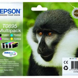 Ink Epson T0895 C13T08954010 Multipack containing 4 ink cartridges.Black (T089140), Cyan (T089240), Magenta (T089340), Yellow (T089440)